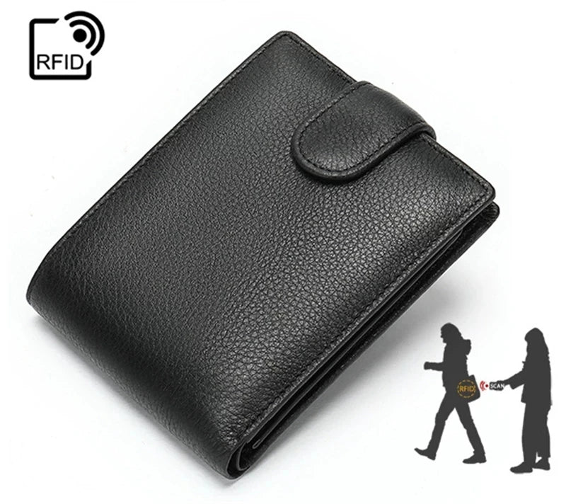 Soft Genuine Leather Short Wallet RFID Blocking Credit Card Holder Coin Purse Business Clutch Wallet