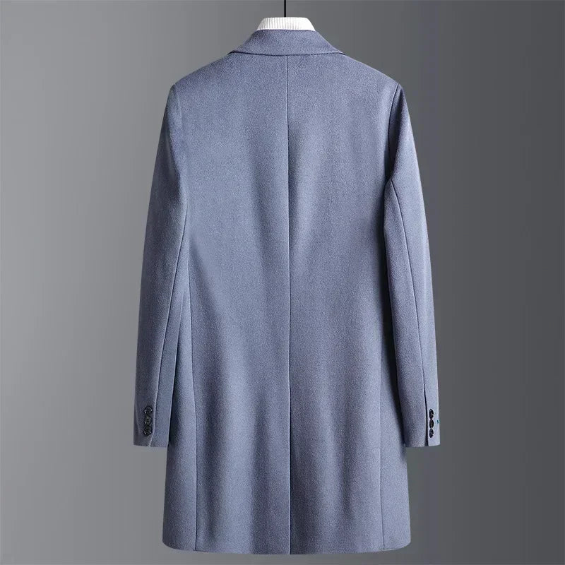 Autumn Winter Woolen Coat Men Slim Fit Long Woolen Blend Coat Thick Jacket Overcoat