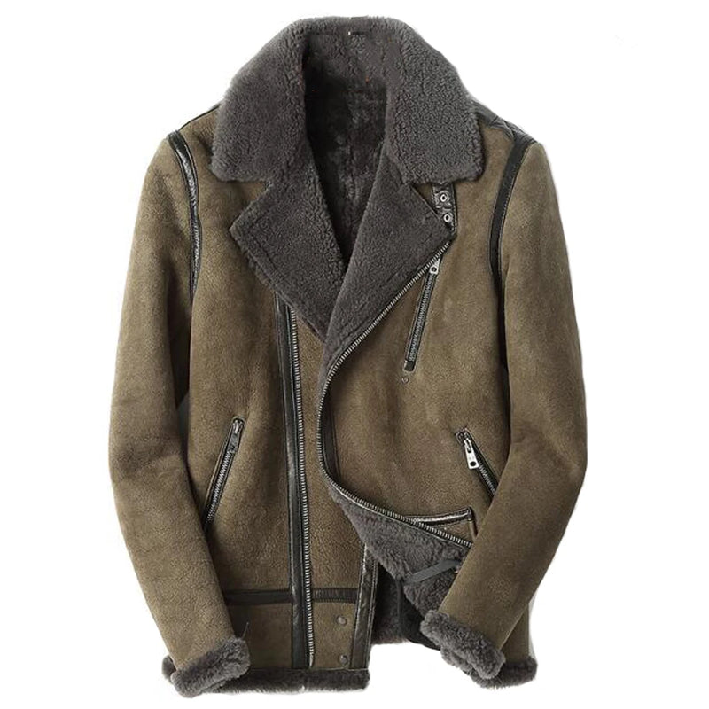 Men Shearling Jacket Men Brown Short Coat Lapel Collar