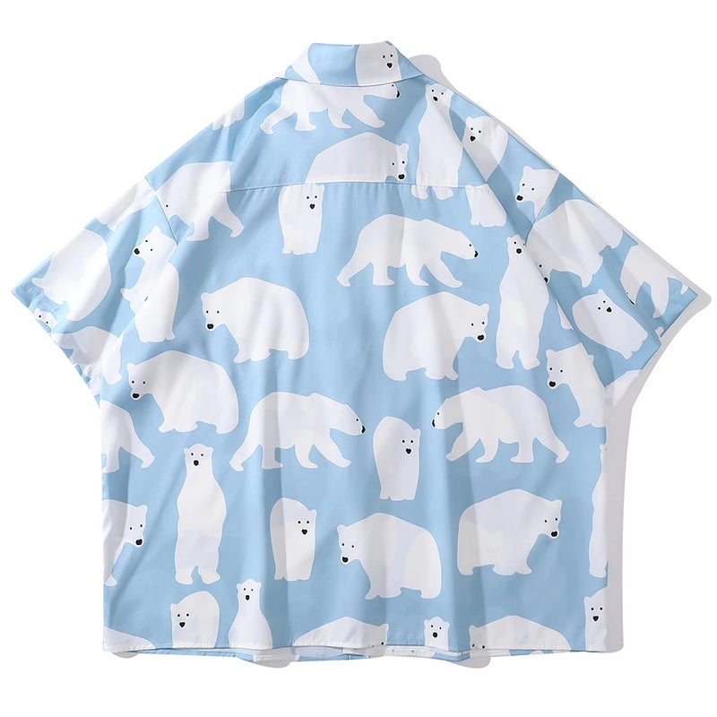 Polar Bear Shirts Loose Shirts Men Summer Button Up Blouse Casual Oversized Shirts