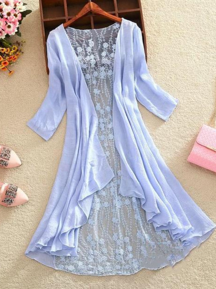 Women Lace Jacket Summer Elegant Half Sleeve Embroidery Floral Thin Lace Coats Ladies White Cardigan Outwear