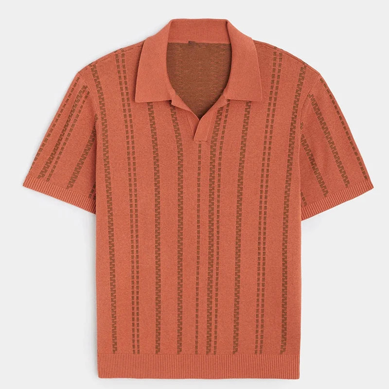 Casual Knitted Men Polo Shirts Knit Tops Summer Striped Knitting Tees