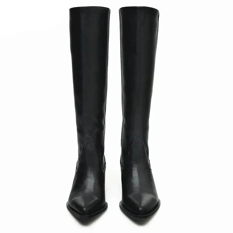 Autumn Winter Women's Knee High Boots High Heels Retro Long Western Boots Trend Pointed  Women's Boots