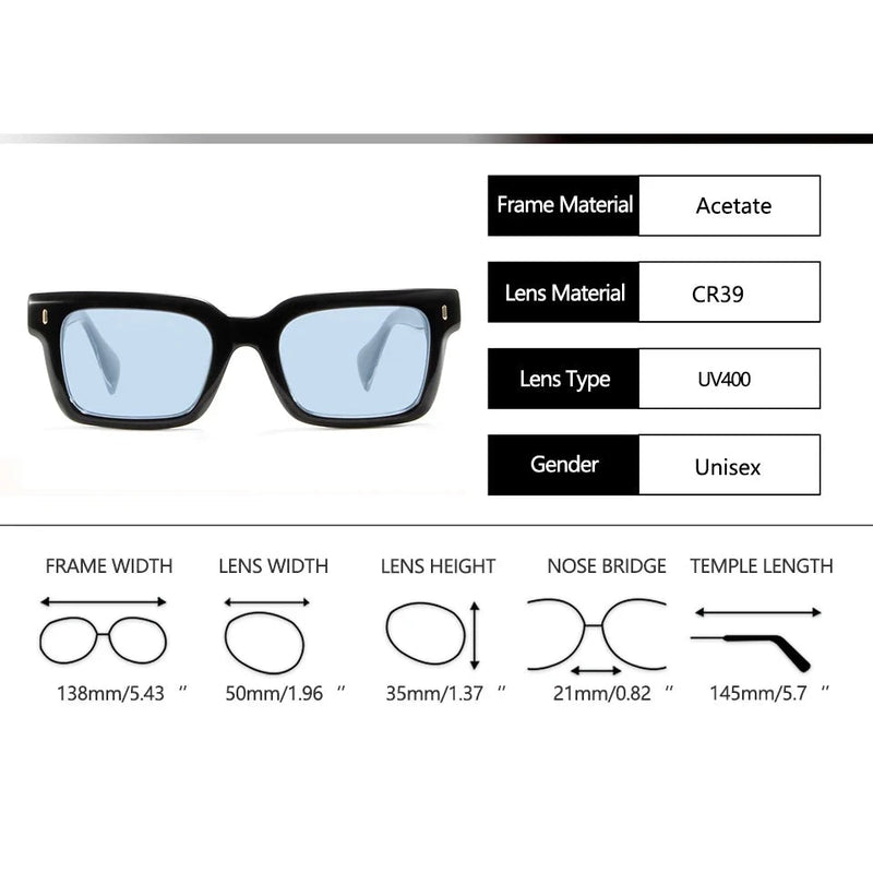 Handmade Acetate Square Sunglasses Men High Street Style Rivet Chunky Rectangle Glasses Women UV400