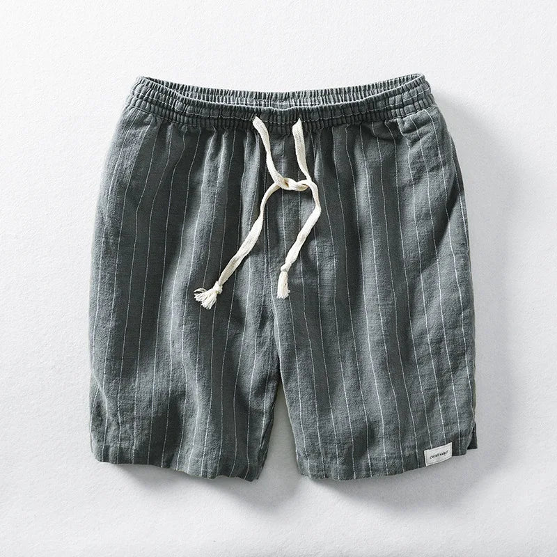 Breathable Men's Linen Casual Shorts for Summer Wear Loose Fit Striped Shorts Men Clothing