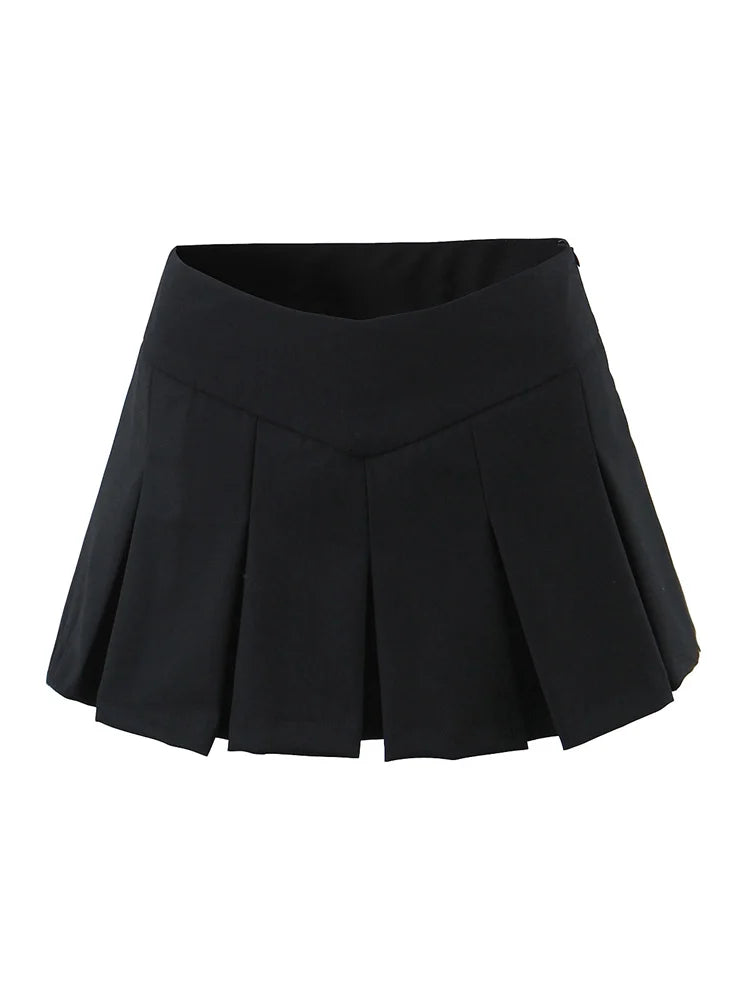 Girl V Low Waist Mini Pleated Skirts With Shorts Lining Women Package Hips Stitching