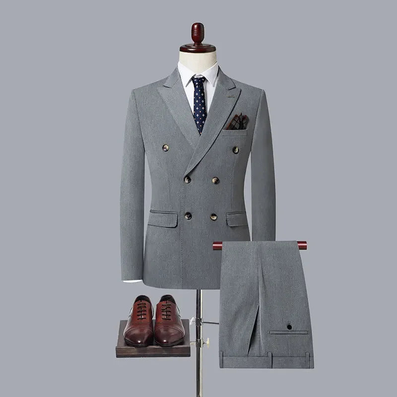 Men's Casual Boutique Double Breasted Business Suit Jacket Trousers Pants Set Blazers Coat