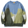 Men Sweater Streetwear Funny Knitted Cat Embroidery Eye Jumper Pullover Sweaters