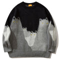 Men Sweater Streetwear Funny Knitted Cat Embroidery Eye Jumper Pullover Sweaters