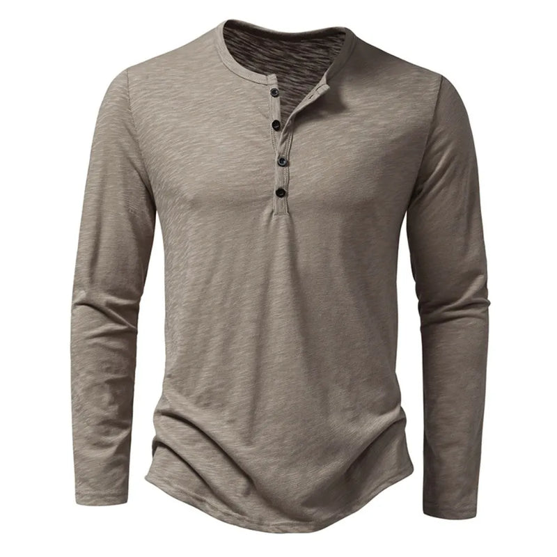 Men's Cotton Button Henley neck Shirt Long Sleeve Casual Button Solid T-Shirts