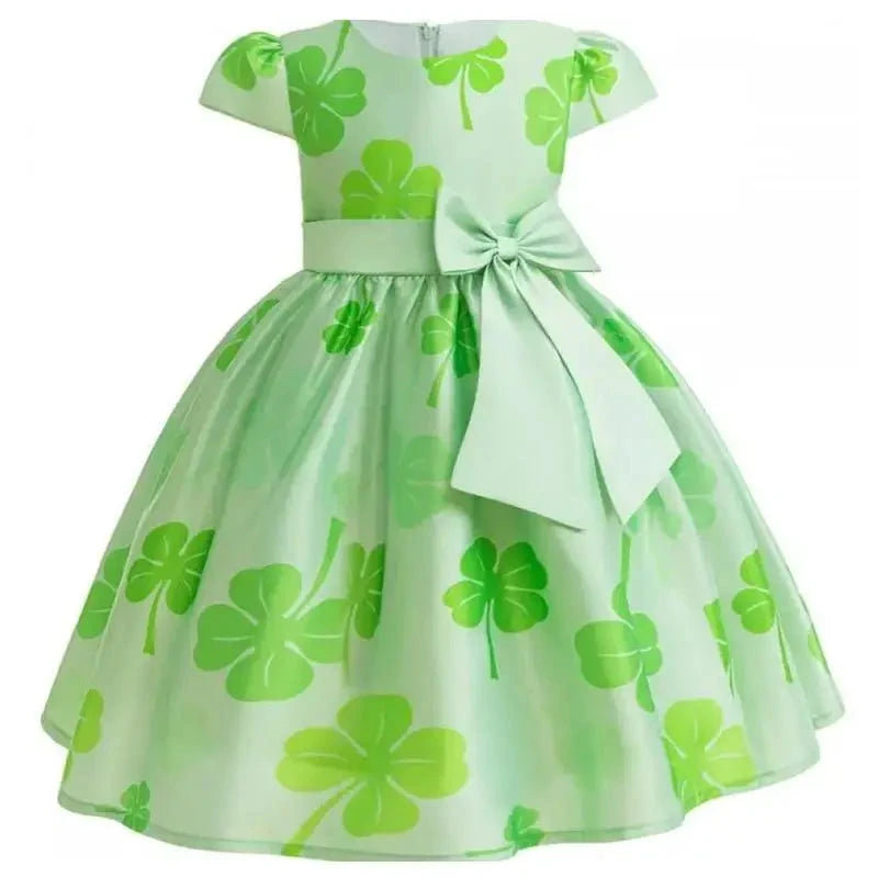 Floral Flower Dresses For Baby Girl Summer Green Bow Princess Clothes