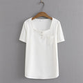 Women Summer Small Pocket With Square Collar Tees Short Sleeve Tops Oversized Curve Clothes