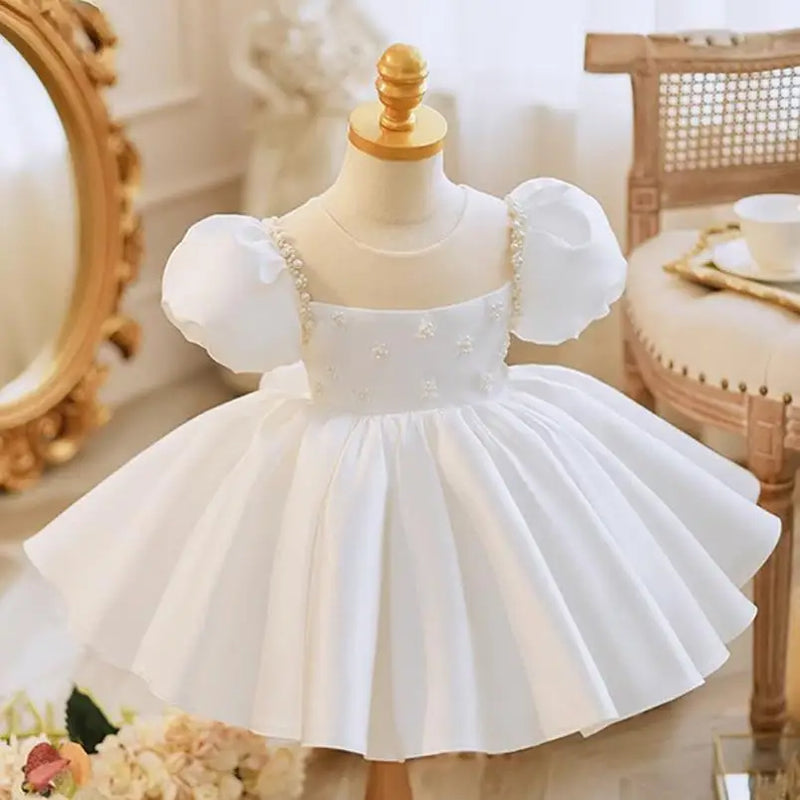 Baby Princess Ball Gown Bow Beading Design Birthday Baptism Party Easter Dresses For Girls