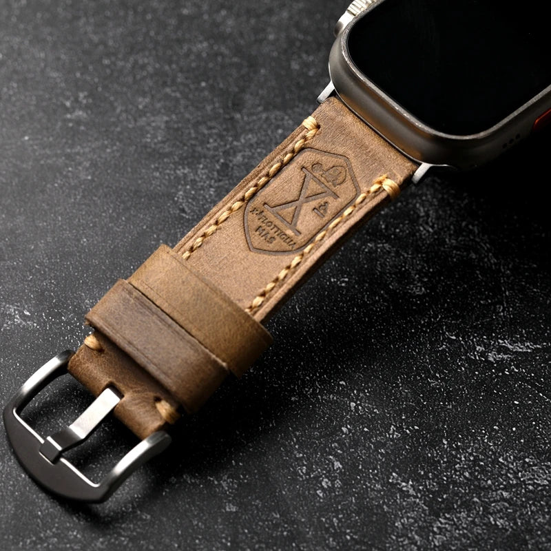 Handmade First Layer Leather German Leather Adapted For Apple Watch 8 Ultra 7SE Retro