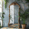 Retro floor full-length mirror carved mirror special-shaped mirror