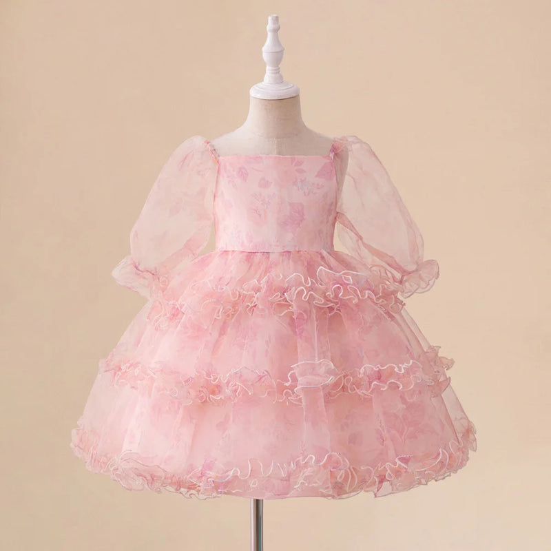 Girl Flower Layered Dresses Baby Girls Summer Lace Dress Kids Evening Prom Gown Toddler