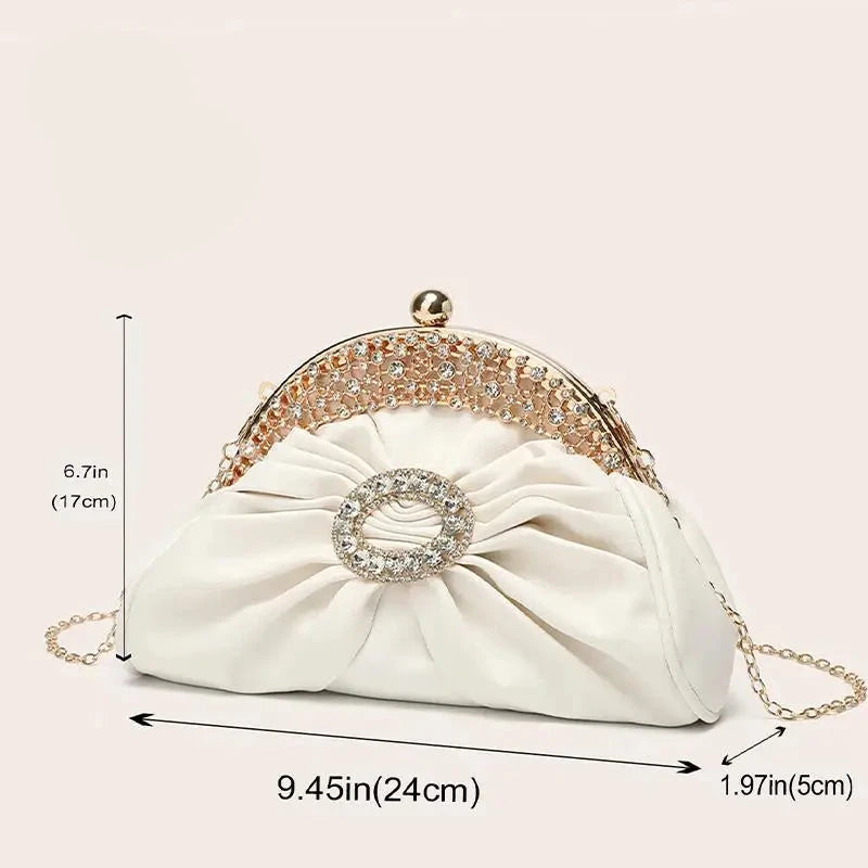 Soft Pleated Women Evening Handbag Crystal Diamond Shiny Clutches Bag Elegant Lady