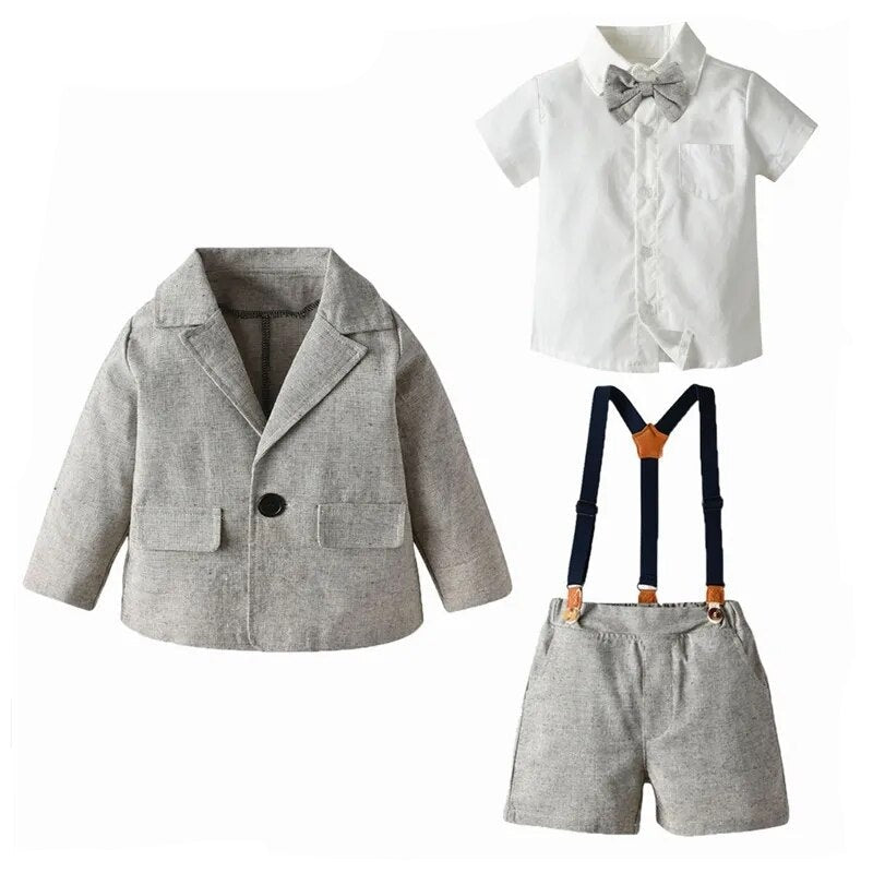 Autumn Spring Baby Boy Clothes Set Soild Child Full Sleeve Short TShirt+Pants+Coats Toddler Handsome Elegant Warehouse Costumes