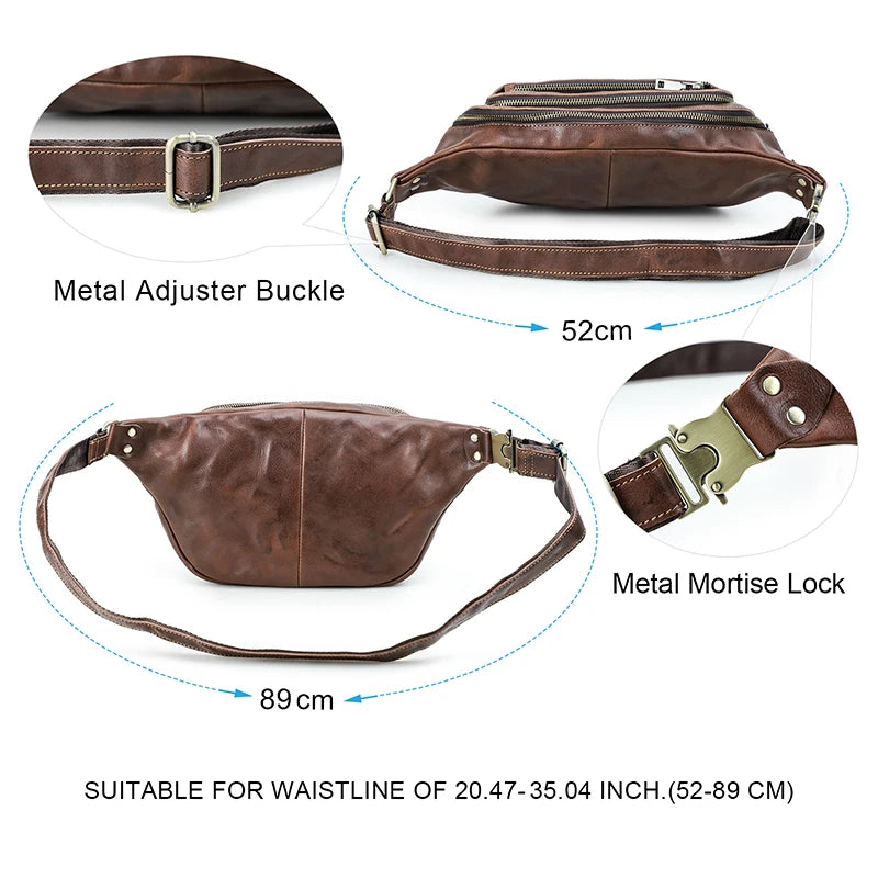 Genuine Leather Men's Waist Bag Luxury Casual Belt Bag Male Crossbody Chest Bag