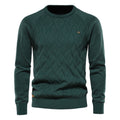 Men Autumn and Winter Pullover Solid Diamond Plaid Knitted Sweater Men Casual Sweater