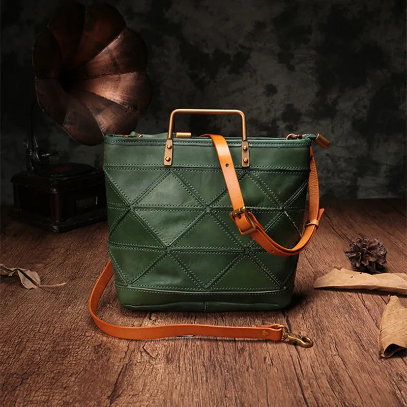 Women Handbags Female Genuine Leather Shoulder Diagonal Bag Lady Splicing Rhombic Messenger Bags