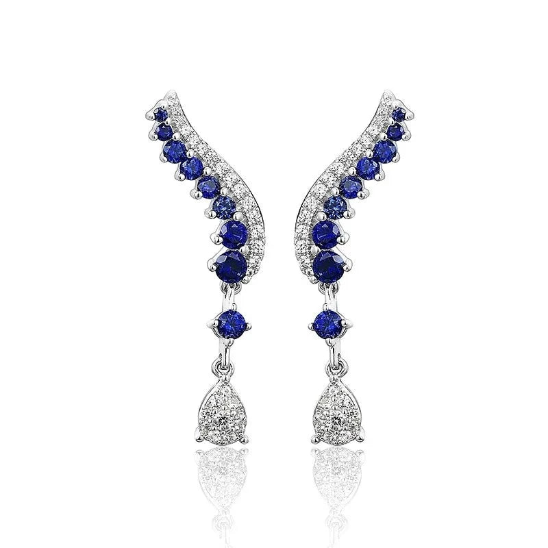 Blue Sapphire Sterling Silver Earring Classic Charming Style S925 Created Sapphire Women Wedding Engagement Jewellery
