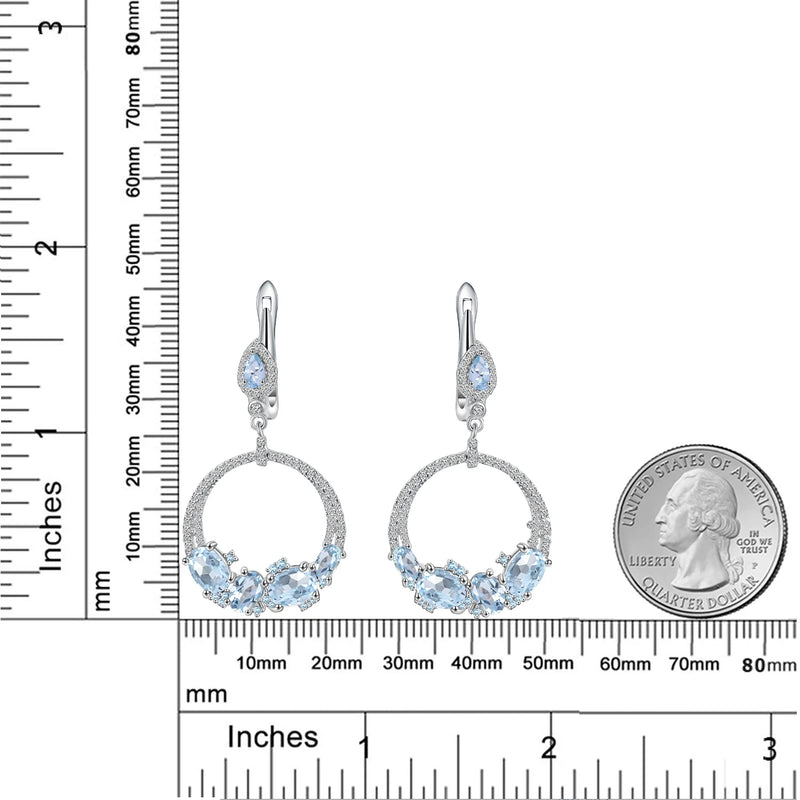 Sky Blue Statement Dangle Earrings in 925 Sterling Silver Handmade Circle Earrings Gift For Her