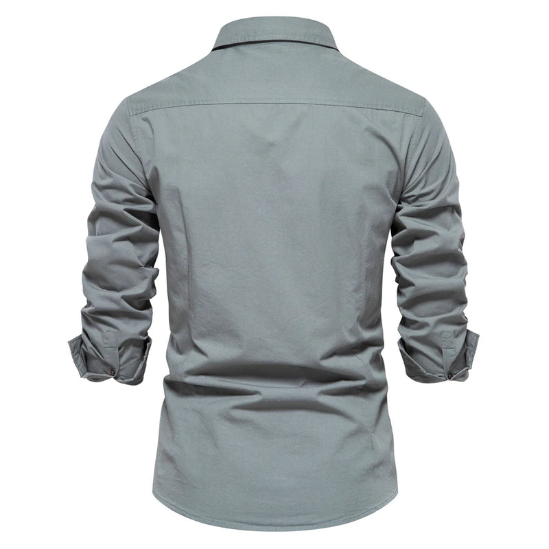 Autumn Cargo Shirts Men Solid Long Sleeve Slim Casual Blouse Clothing Pocket Shirt for Men