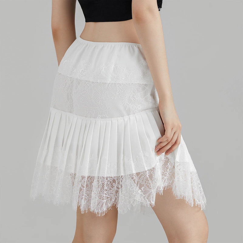 Women's Mini Skirts Mid-Rise Pleated Lace Skirts Spring Summer Casual Short Skirts