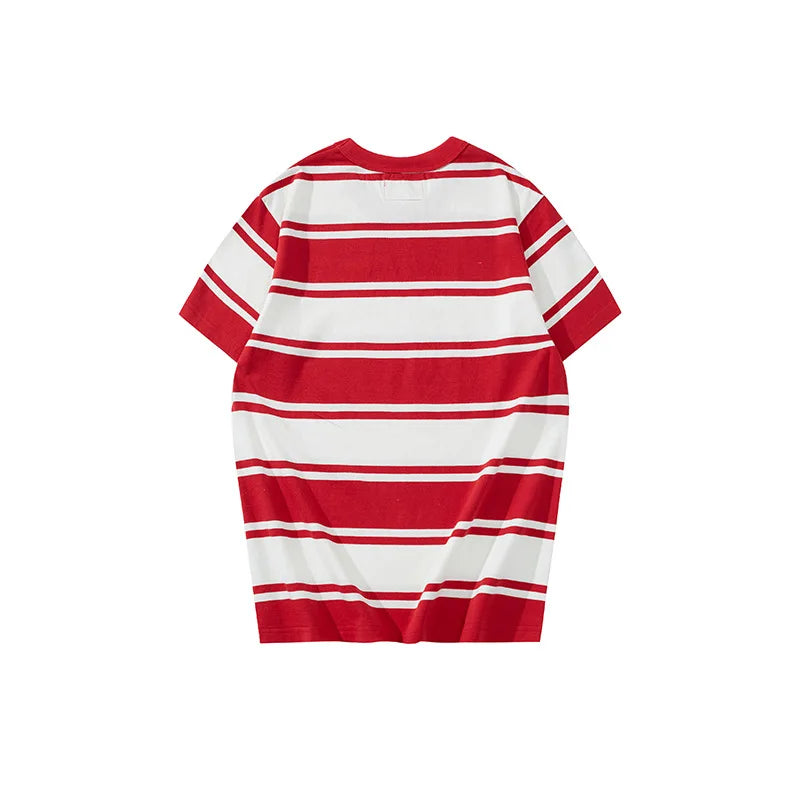 Thick Round Neck Shirt Large Striped Short-sleeved T-shirt Outdoor Clothing