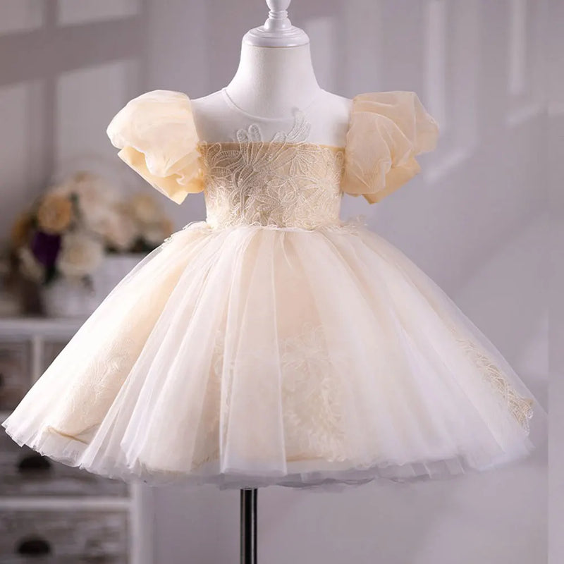 Champagne Girl Dress Appliques Princess Baby Kids Wedding Birthday Party Prom Gown