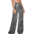 Sparkling Women Pants Shiny Solid High Waist Spring Temperament Loose Straight Wide Leg Trousers Female Clothes