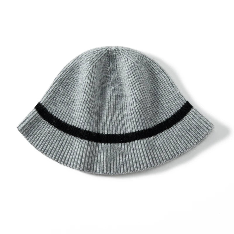 Cashmere Bucket Hats for Women Autumn Winter Casual Knitted Striped Cap Adult Decorate Warm Hat