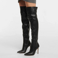 Women Black Brown Matte Leather Over The Knee Boots Stiletto Heels Zipped Pointed Toe Thigh High Boots Sexy Long Dress Shoes