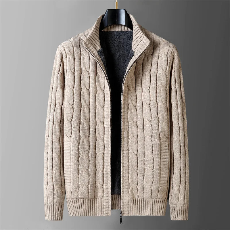 Wool Liner Jumper Fleece Thicken Warm Winter Zipper Sweater Men Cardigan Knitted Clothing