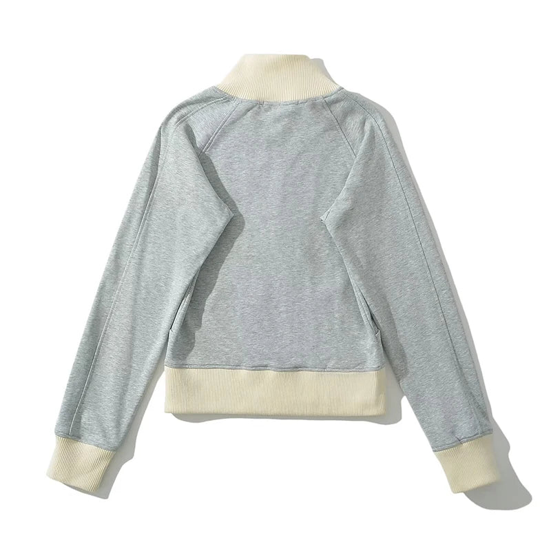 Women American Retro Knitting Terry Cardigan Sweatshirt Lapel Zipper Female Outerwear