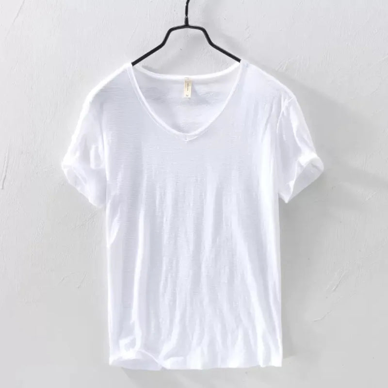 Solid V-Neck Short Sleeved Tees