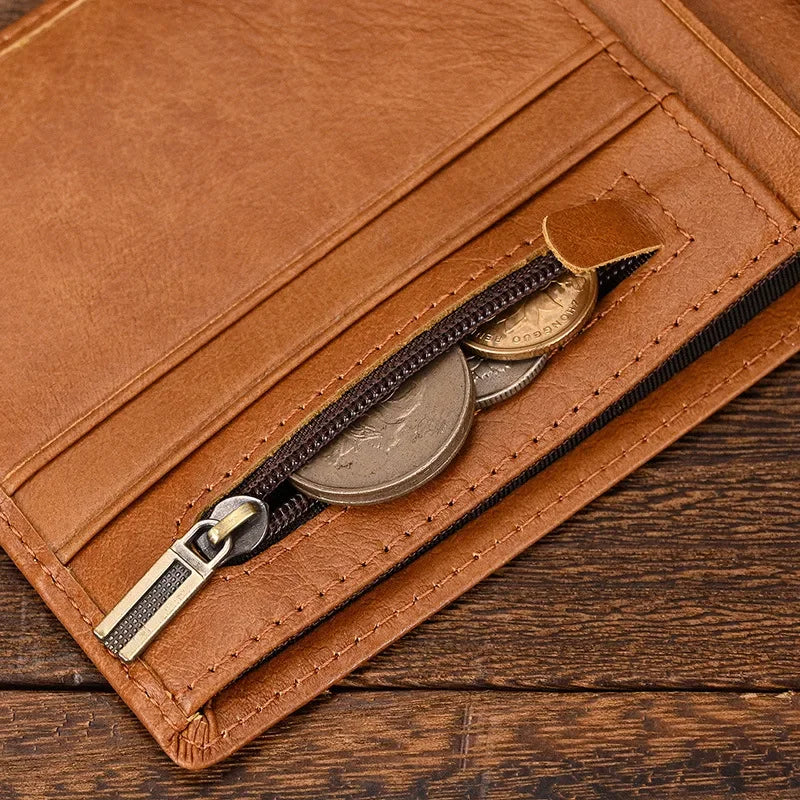 Men's Wallet Genuine Leather inner Zipper Short Purse Card Holder Change Coin Purse Male Clutch Wallets