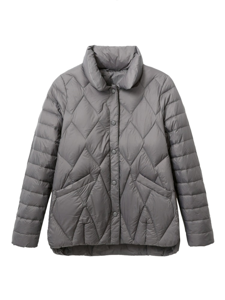 Autumn Winter Down Jacket Women Diamond-shaped Light Down Coat Female Stand Collar White Duck Down Solid Short Parkas