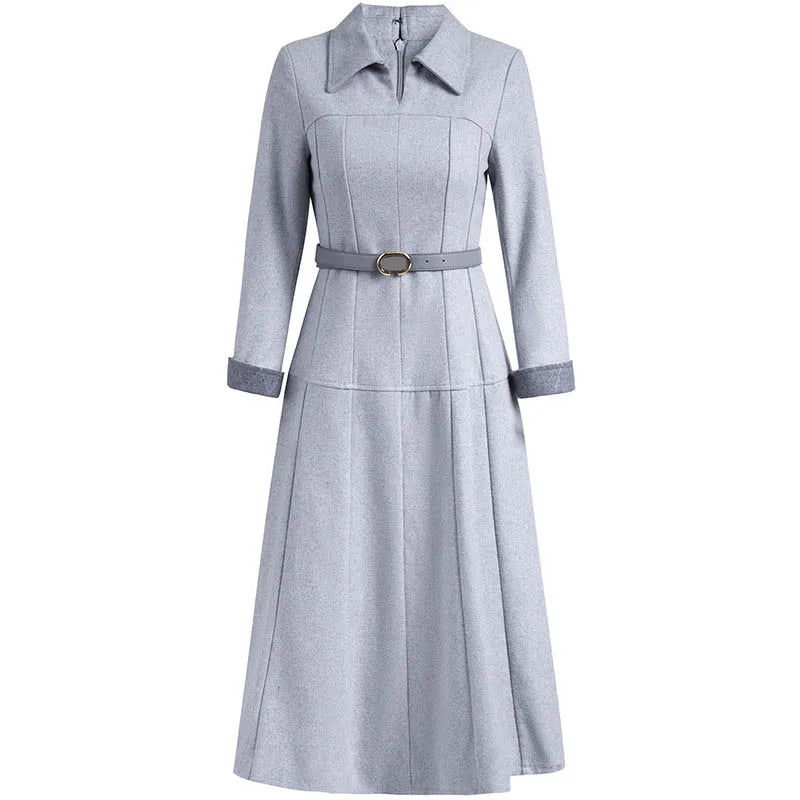 Autumn Winter Women dress Collar Nine quarter sleeves Lace up Commuting Elegance Dresses