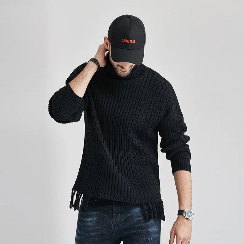 Twist sweater high neck European and American men's long sleeved warm sweater Nice Pop sweater