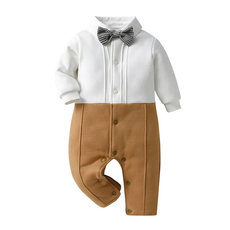 Khaki Boys Suit Autumn Formal Toddler Kids Clothing 1st Birthday Outfit White Jumpsuit Coat