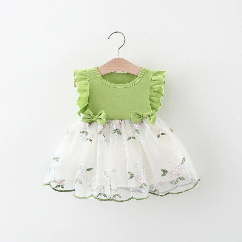 Girl's dress summer baby girl with patchwork mesh flower embroidery princess dress