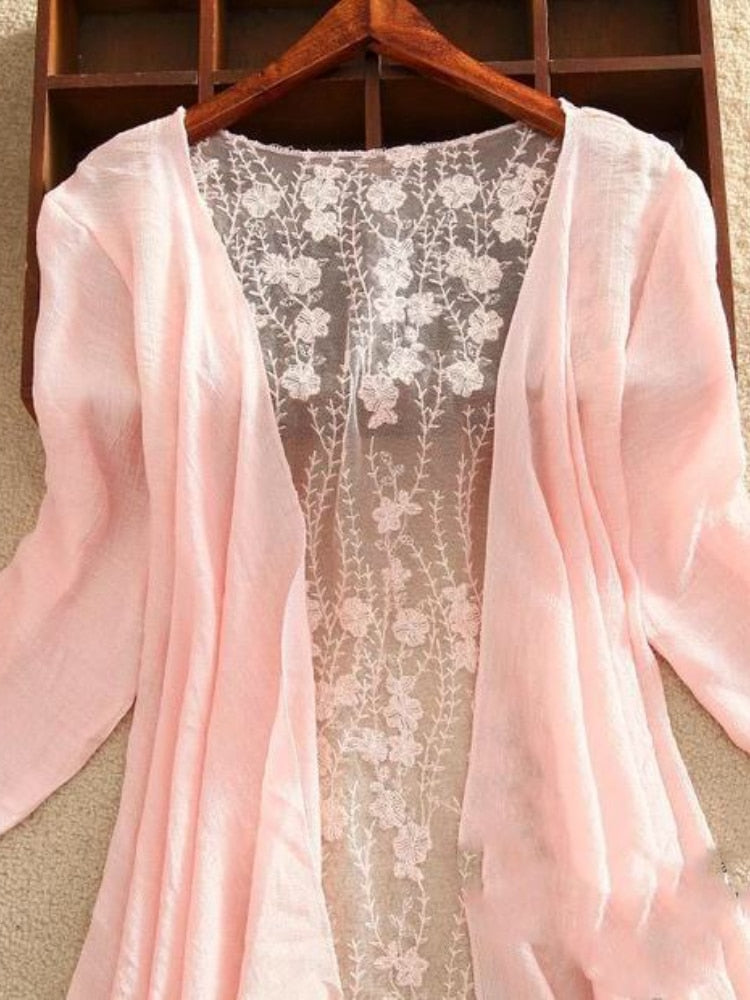 Women Lace Jacket Summer Elegant Half Sleeve Embroidery Floral Thin Lace Coats Ladies White Cardigan Outwear