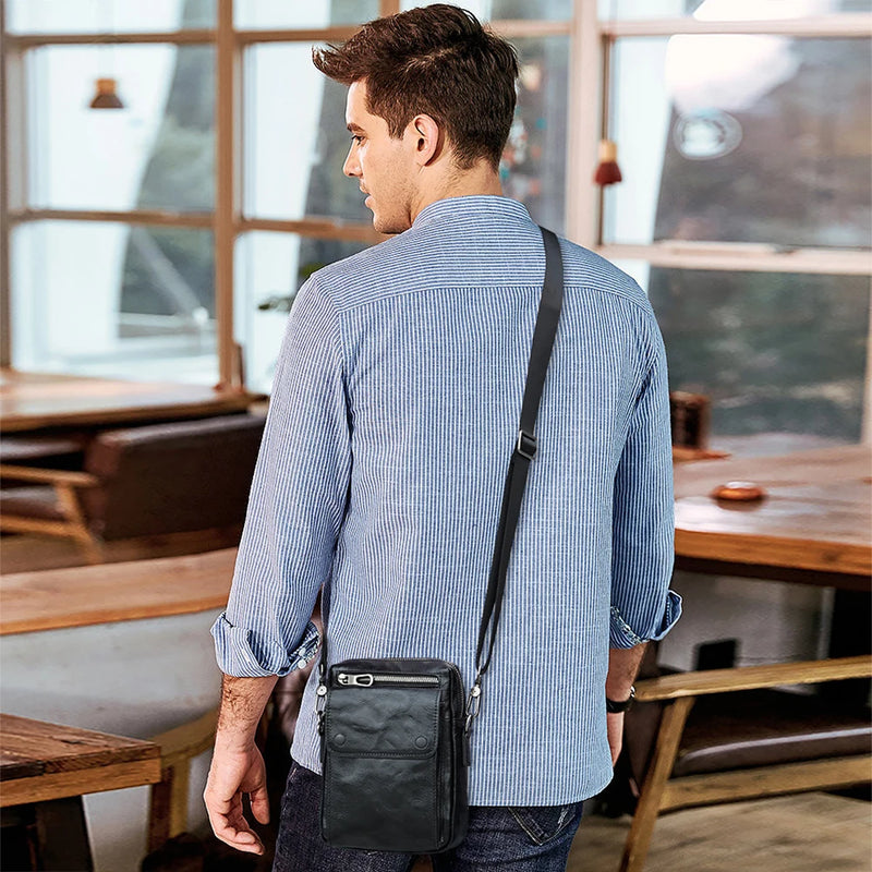 Men's Genuine Leather Shoulder Bag Messenger Pack Handbag Crossbody Bag Man Purse Sling Satchel Bag for Business Travel