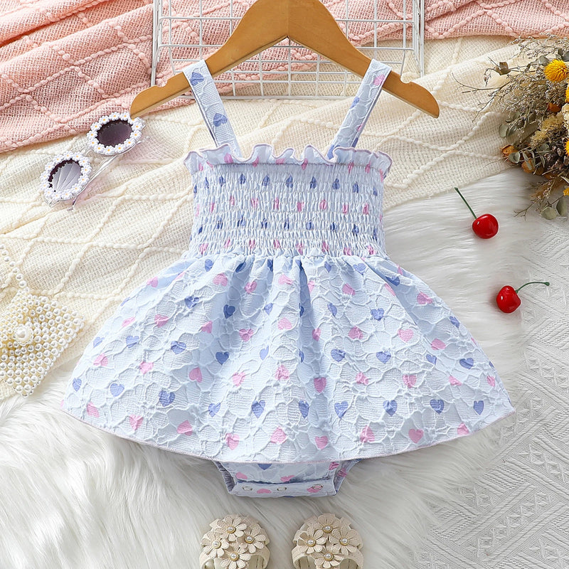 Summer Valentine's Day Infant Baby Girl Bodysuit Cute Sleeveless Heart Dress Casual Clothes