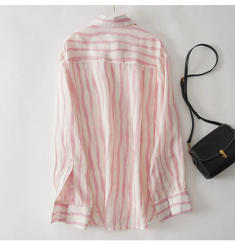 Striped Women Blouses Ladies Shirt Loose Summer Tops Linen Women Shirts