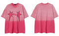 Hip Hop Tie Dye T-Shirt Vintage Retro Embroidery Star Letter Washed Tshirt Streetwear Punk Gothic Loose Tops Pink