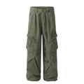 Spliced Pocket Cargo Pants Men Safari Loose Pleated Straight Wide Leg Trousers Men