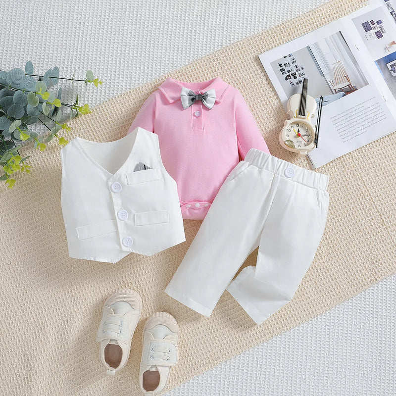 Newborn Boy Clothes Gentleman Vest Bodysuit Pants Baby Boutique Clothing Birthday Outfit